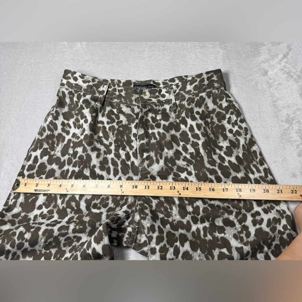 Sincerely Jules Leopard Animal Print Wide Leg Cropped 100% Cotton Jeans Size 29 - Picture 9 of 16